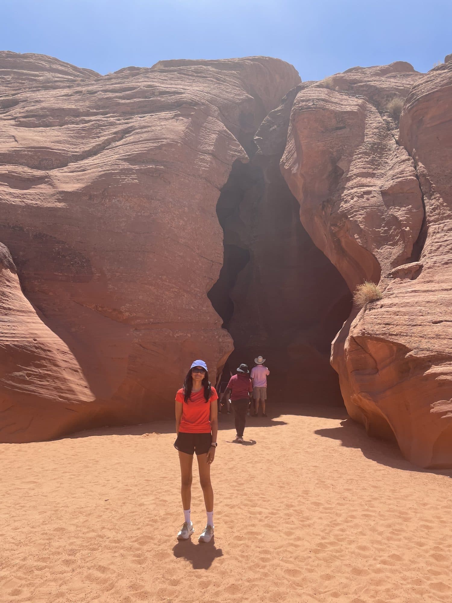 Exploring a sandstone slot canyon
