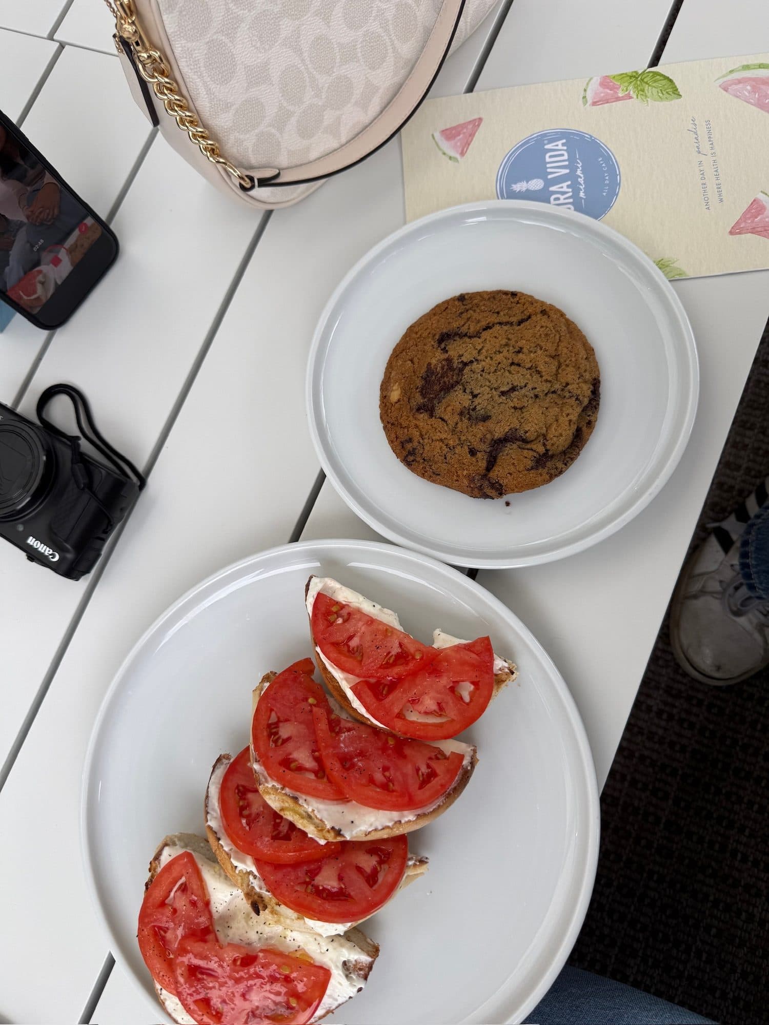 Caprese salad and a chocolate chip cookie